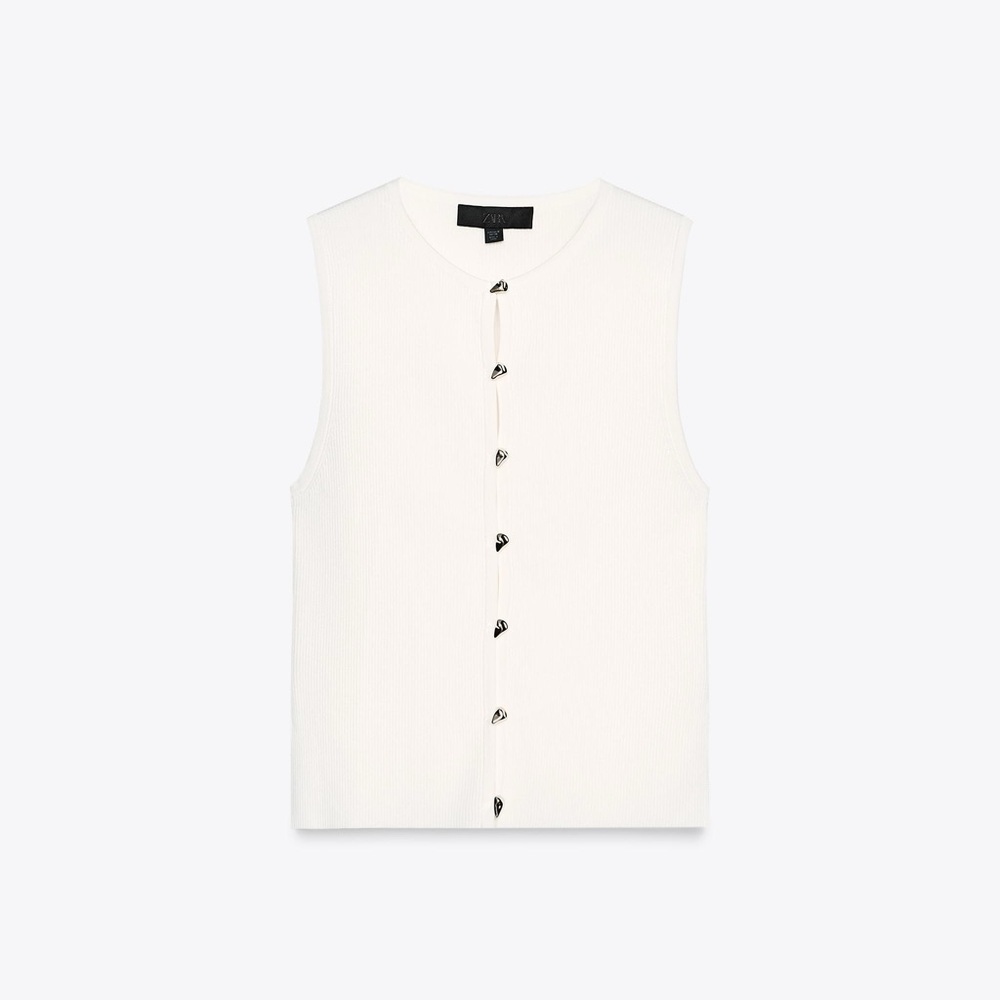 Zara Rib Knit Waistcoat White